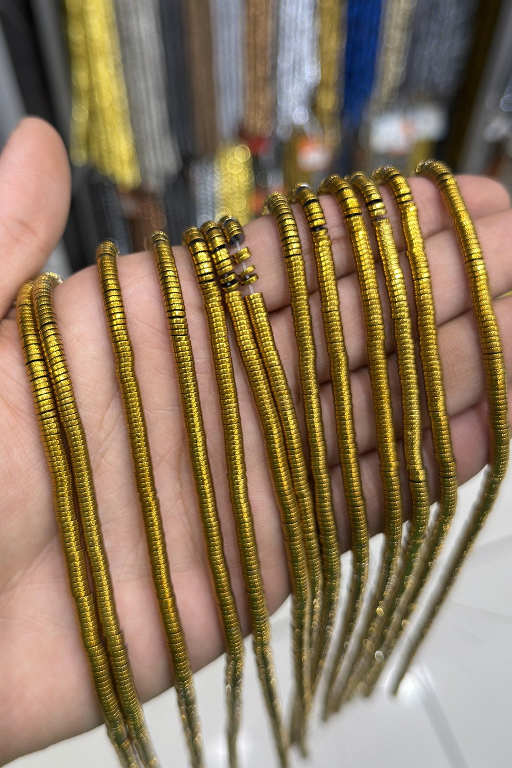 Hematit Taşı Rondela Kesim Parlak Gold 4x1mm Doğal Taş Dizi