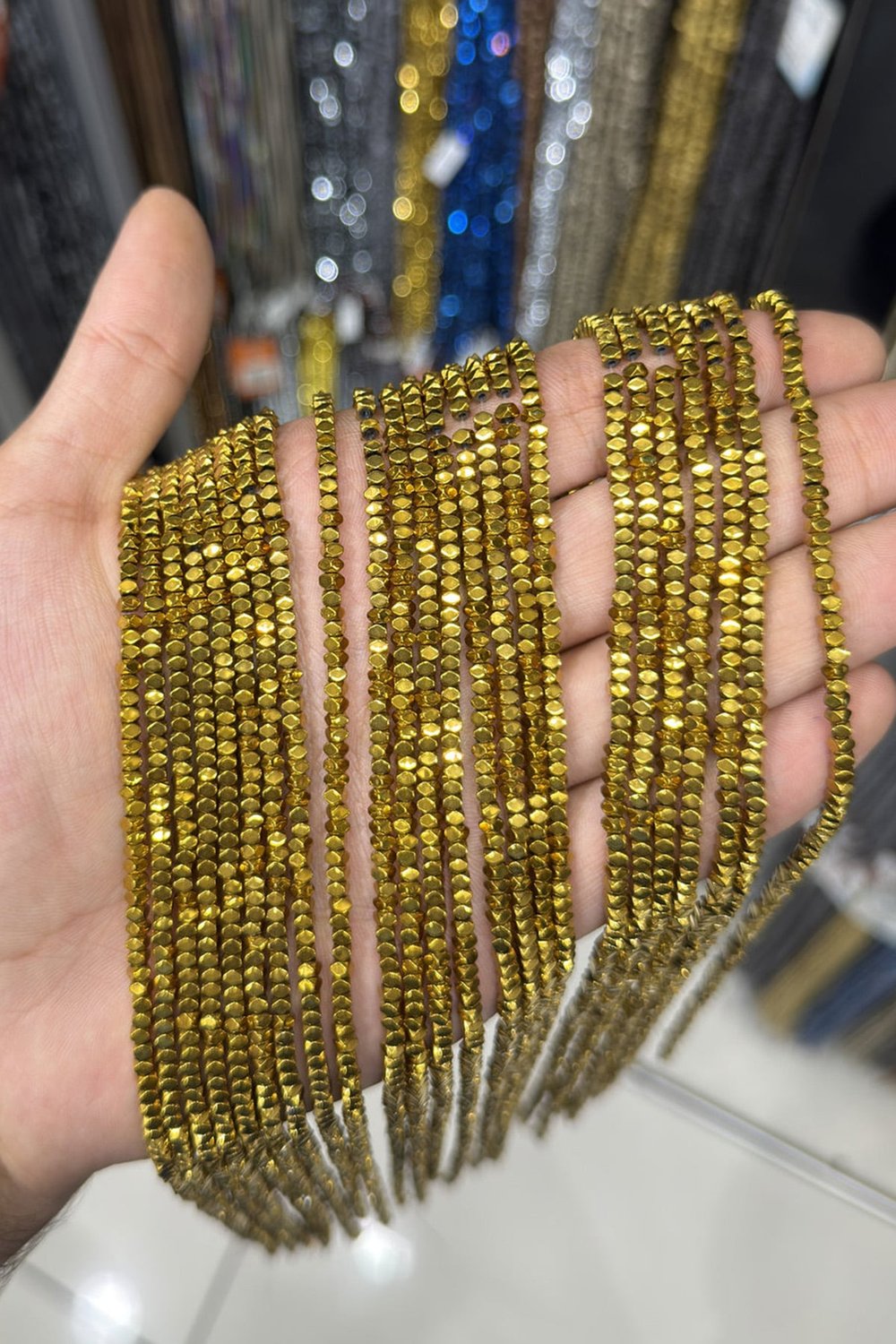 Hematit Taşı Rondela Kesim Parlak Gold 3x2mm Doğal Taş Dizi