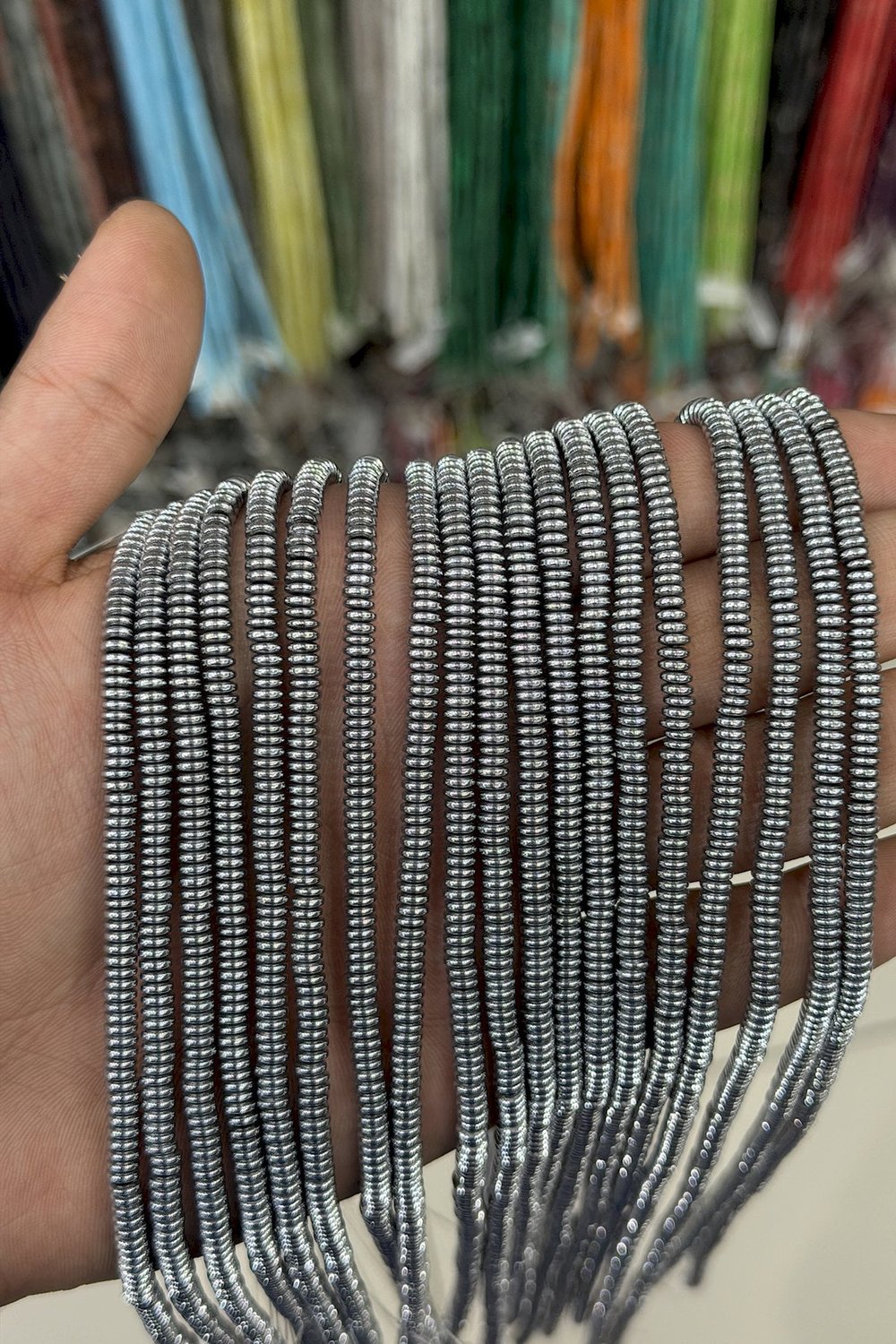 Hematit Taşı Rondela Kesim Parlak Gümüş 4x1mm Doğal Taş Dizi