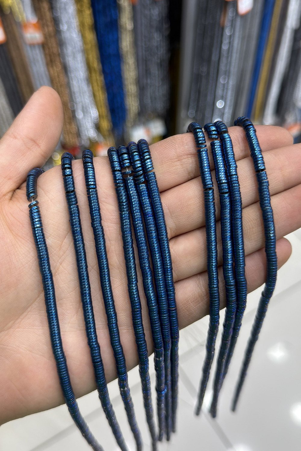 Hematit Taşı Rondela Kesim Parlak Mavi 4x1mm Doğal Taş Dizi