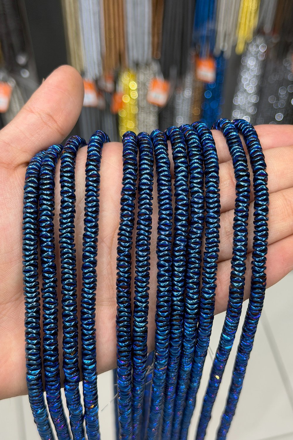 Hematit Taşı Rondela Kesim Parlak Mavi 6x1mm Doğal Taş Dizi