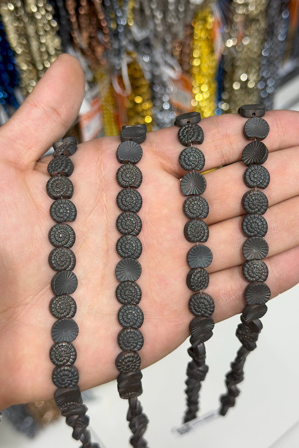 Hematit Taşı Salyangoz Kabuğu Kesim Mat Siyah Gökkuşağı 10mm Doğal Taş Dizi