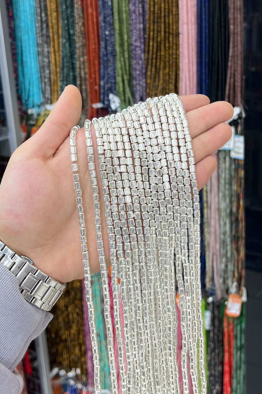 Hematit Taşı Silindir Kesim Gümüş 4x5mm Doğal Taş Dizi