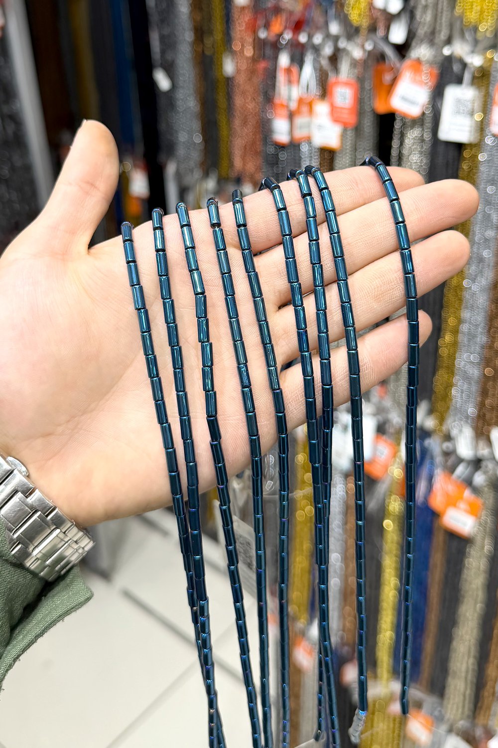 Hematit Taşı Silindir Kesim Parlak Mavi 4x8mm Doğal Taş Dizi