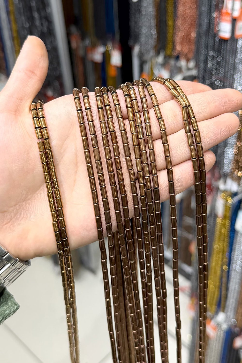 Hematit Taşı Silindir Kesim 4x8mm- Parlak Kahverengi Doğal Taş Dizi