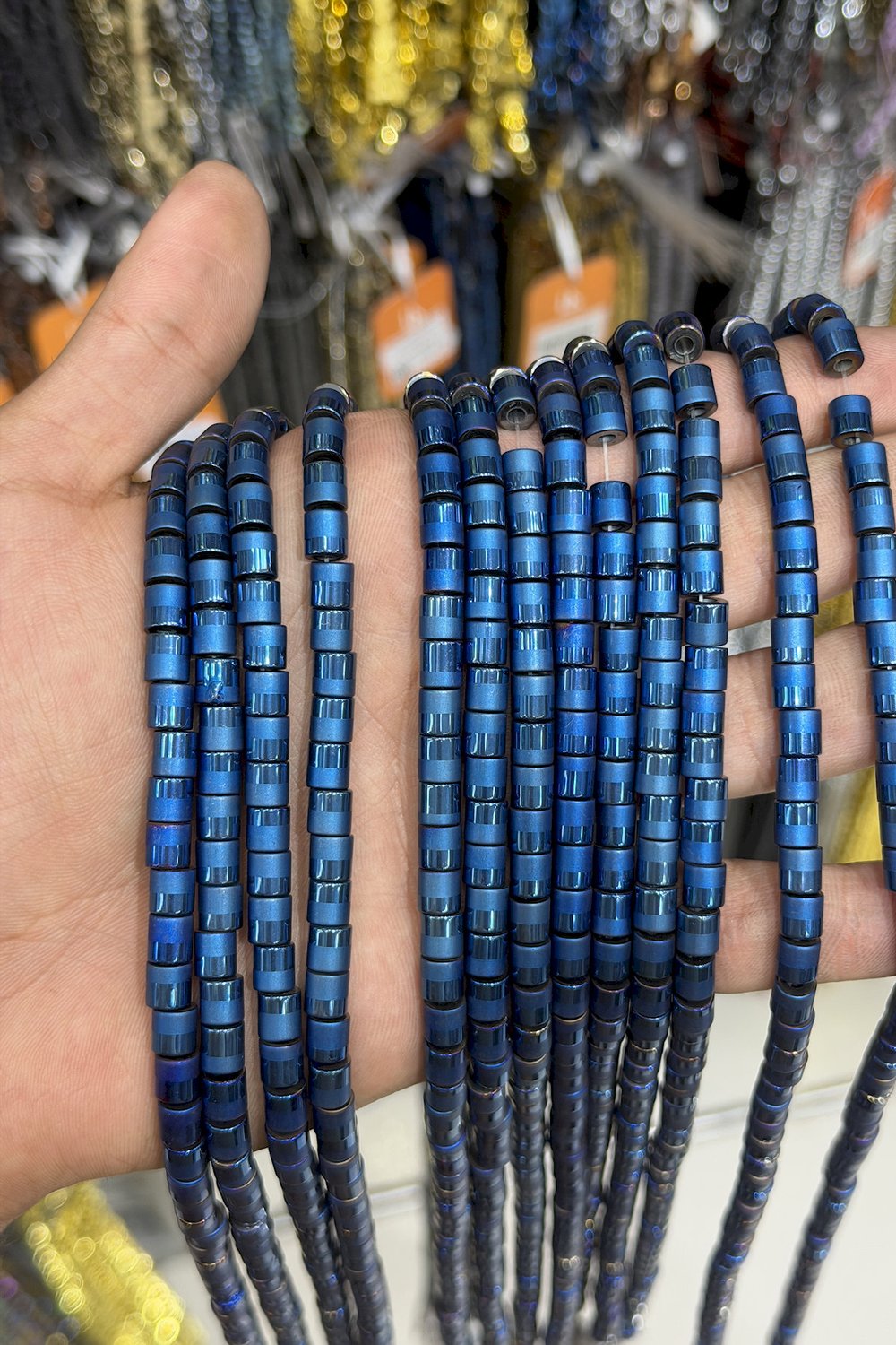 Hematit Taşı Silindir Kesim 6x6mm- Parlak Mavi Doğal Taş Dizi