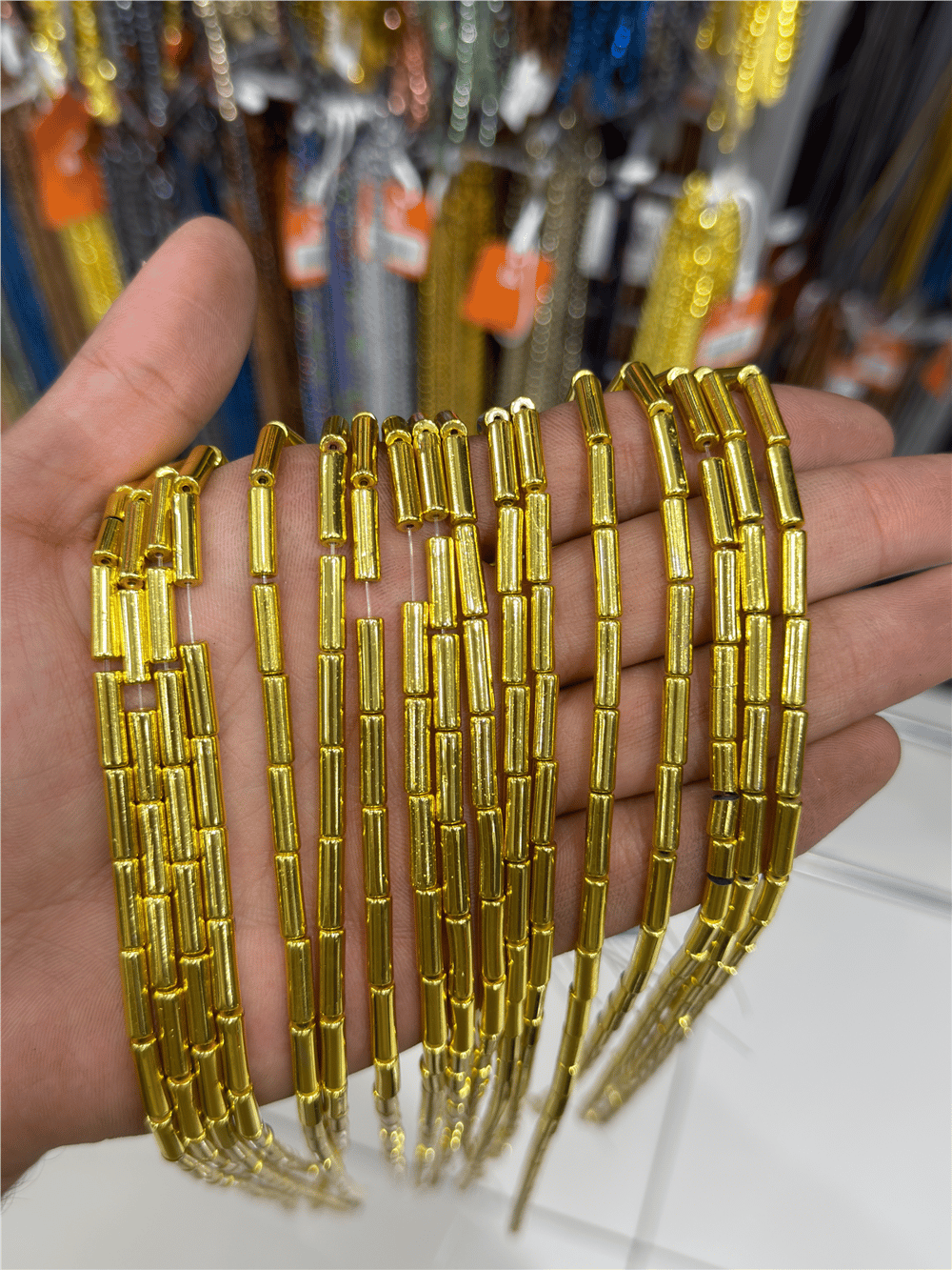 Hematit Taşı Silindir Kesim Altın Sarı 4x13mm Doğal Taş Dizi