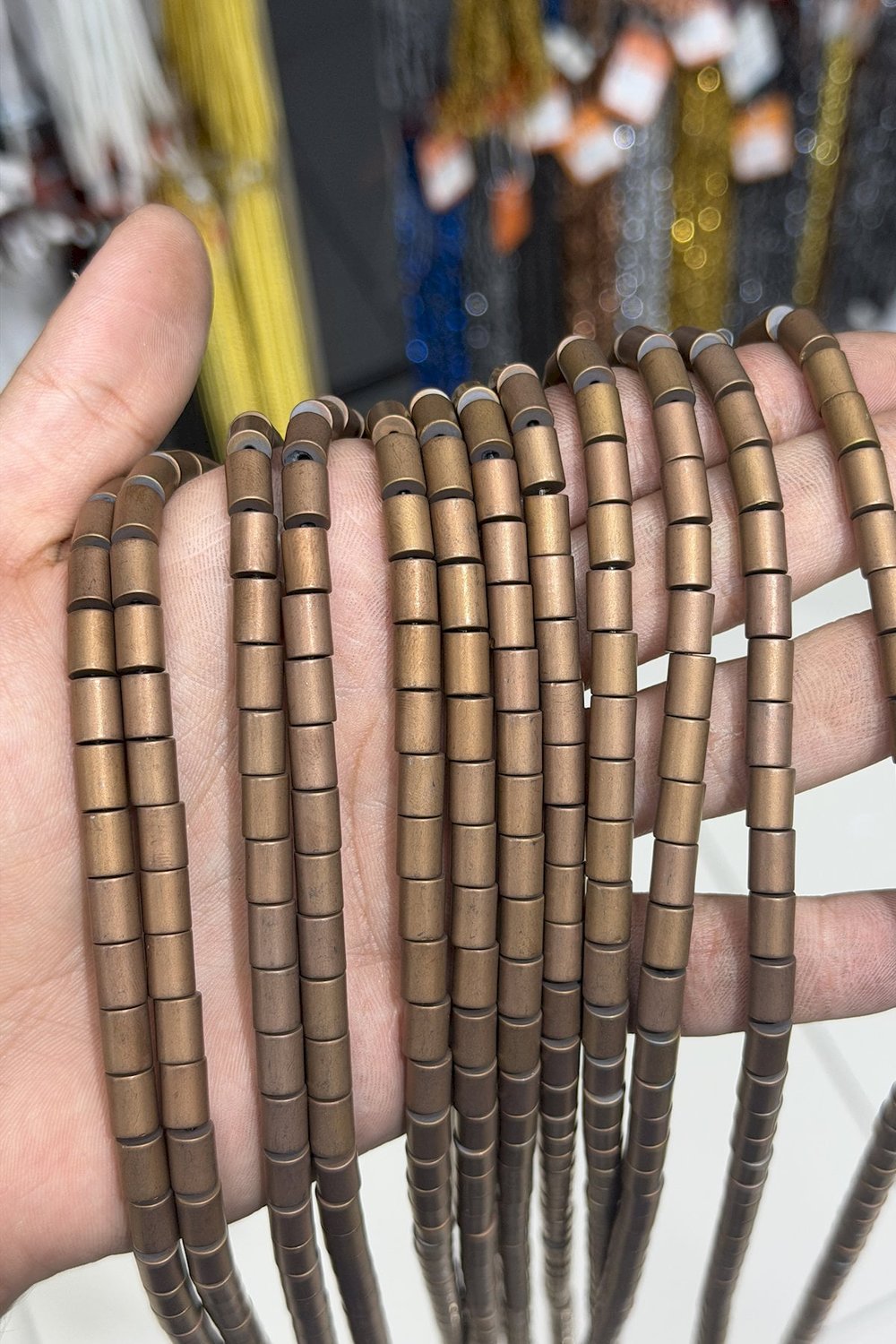 Hematit Taşı Silindir Kesim Mat Kahverengi 6x9mm Doğal Taş Dizi