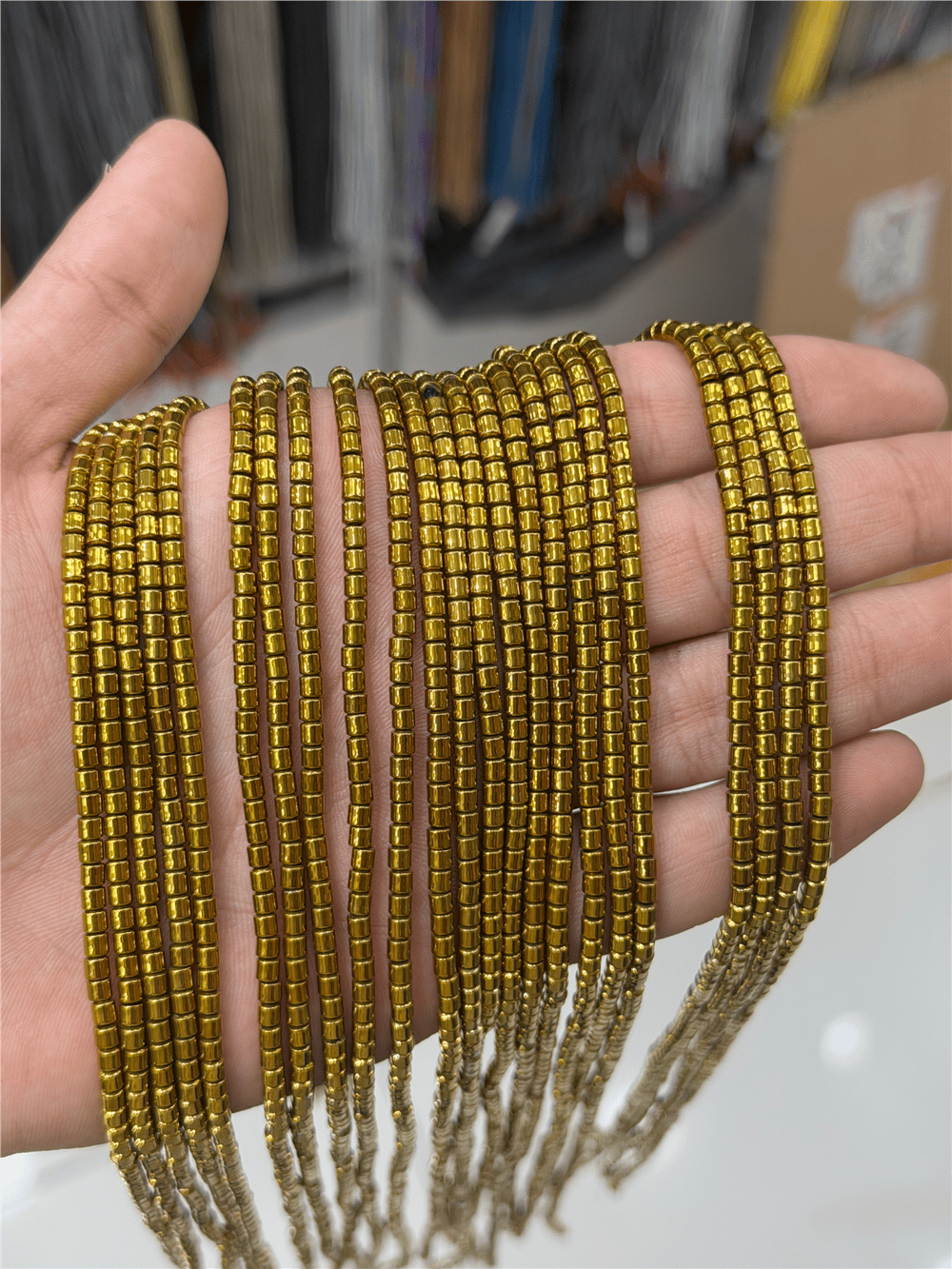 Hematit Taşı Silindir Kesim Parlak Gold 3mm Doğal Taş Dizi