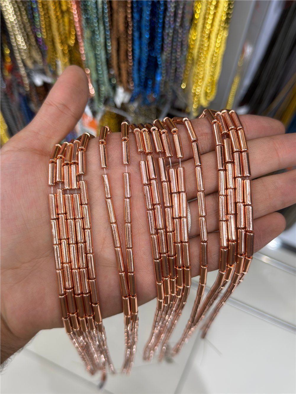 Hematit Taşı Silindir Kesim Parlak Roz 4x13mm Doğal Taş Dizi