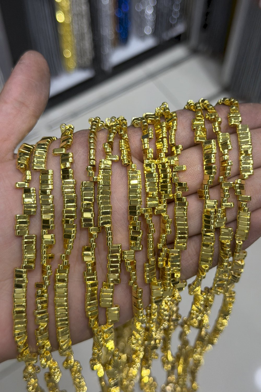 Hematit Taşı Yassı Dikdörtgen Kesim Altın Sarı 6x2mm Doğal Taş Dizi