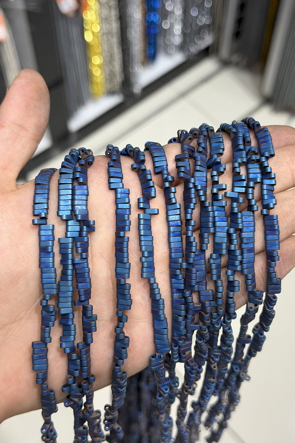 Hematit Taşı Yassı Dikdörtgen Kesim Mat Mavi 6x2mm Doğal Taş Dizi