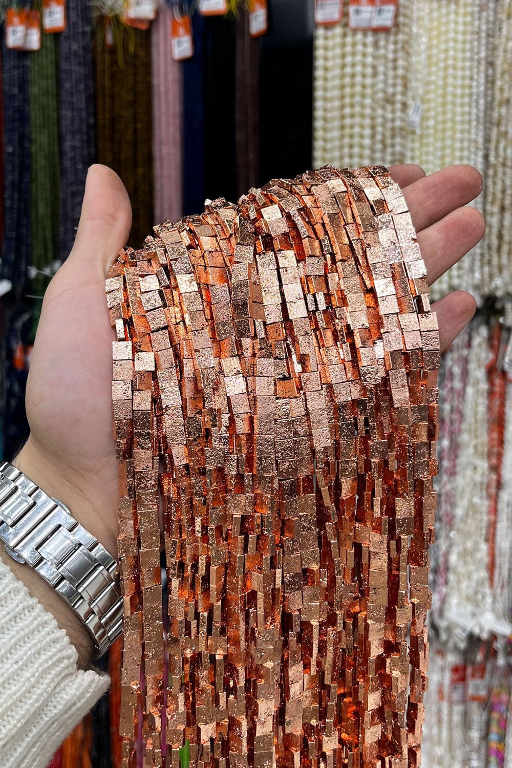 Hematit Taşı Yassı Kare Kesim 6x6mm- Parlak Roz Doğal Taş Dizi