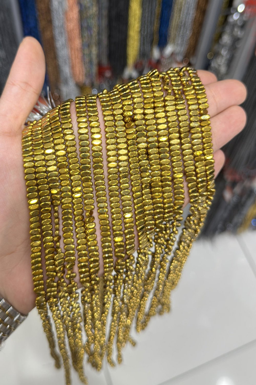 Hematit Taşı Yassı Kesim Parlak Gold 3x6mm Doğal Taş Dizi