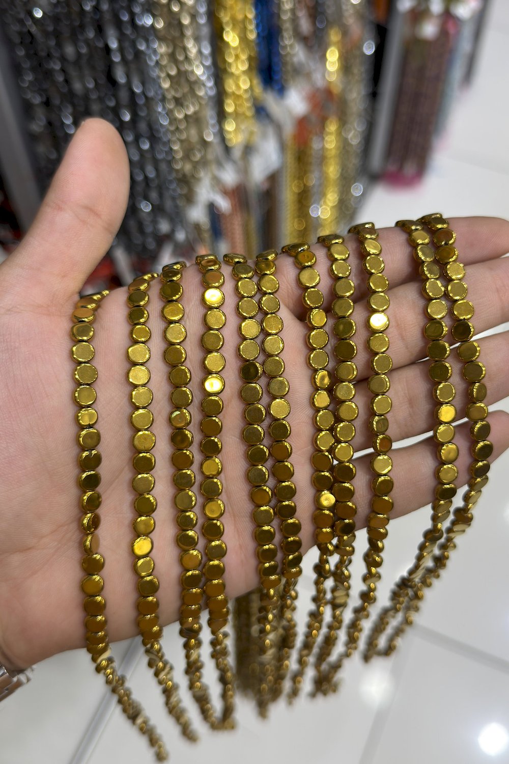 Hematit Taşı Yassı Kesim Parlak Gold 6mm Doğal Taş Dizi