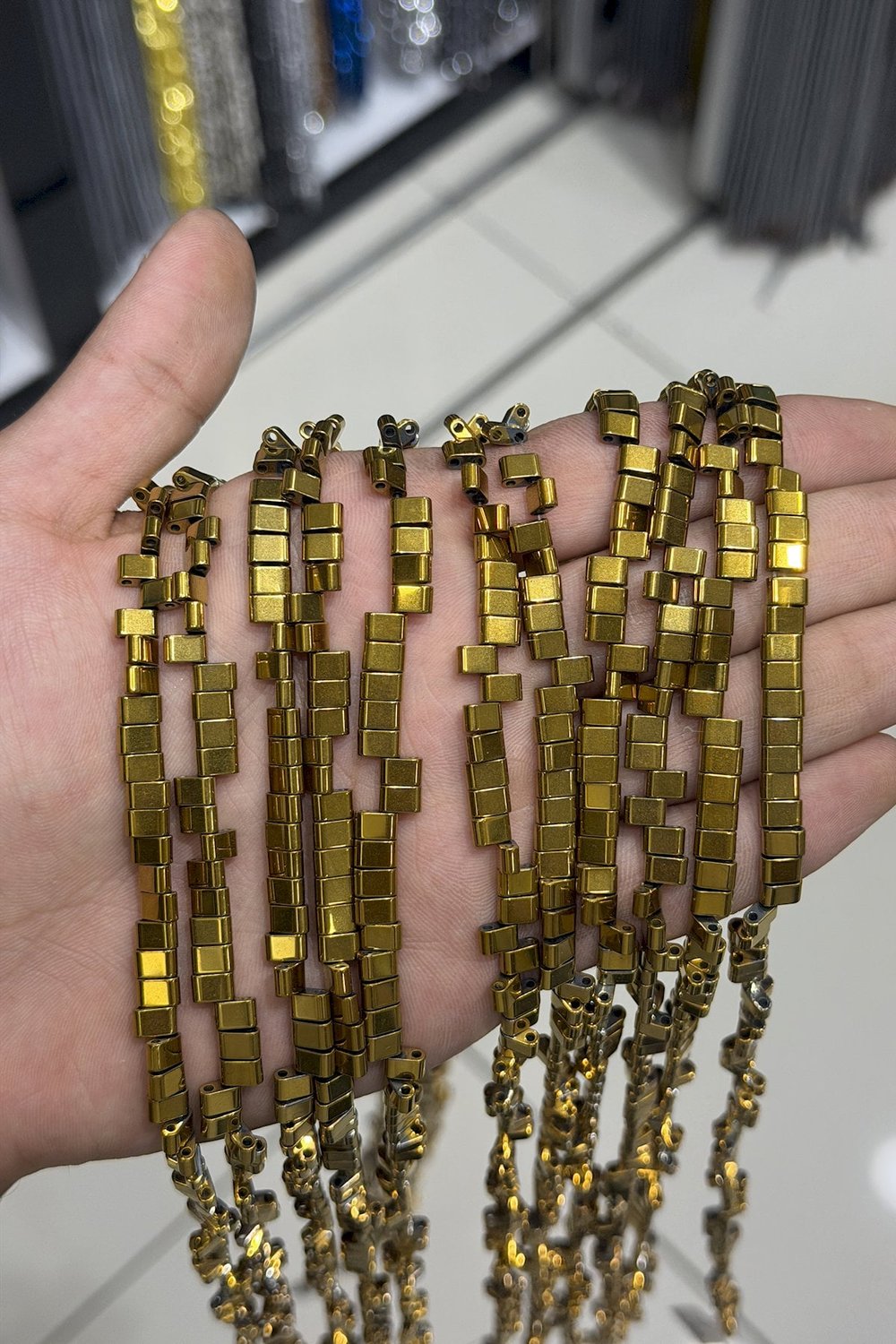 Hematit Taşı Yassı Kesim Parlak Gold 6x4mm Doğal Taş Dizi