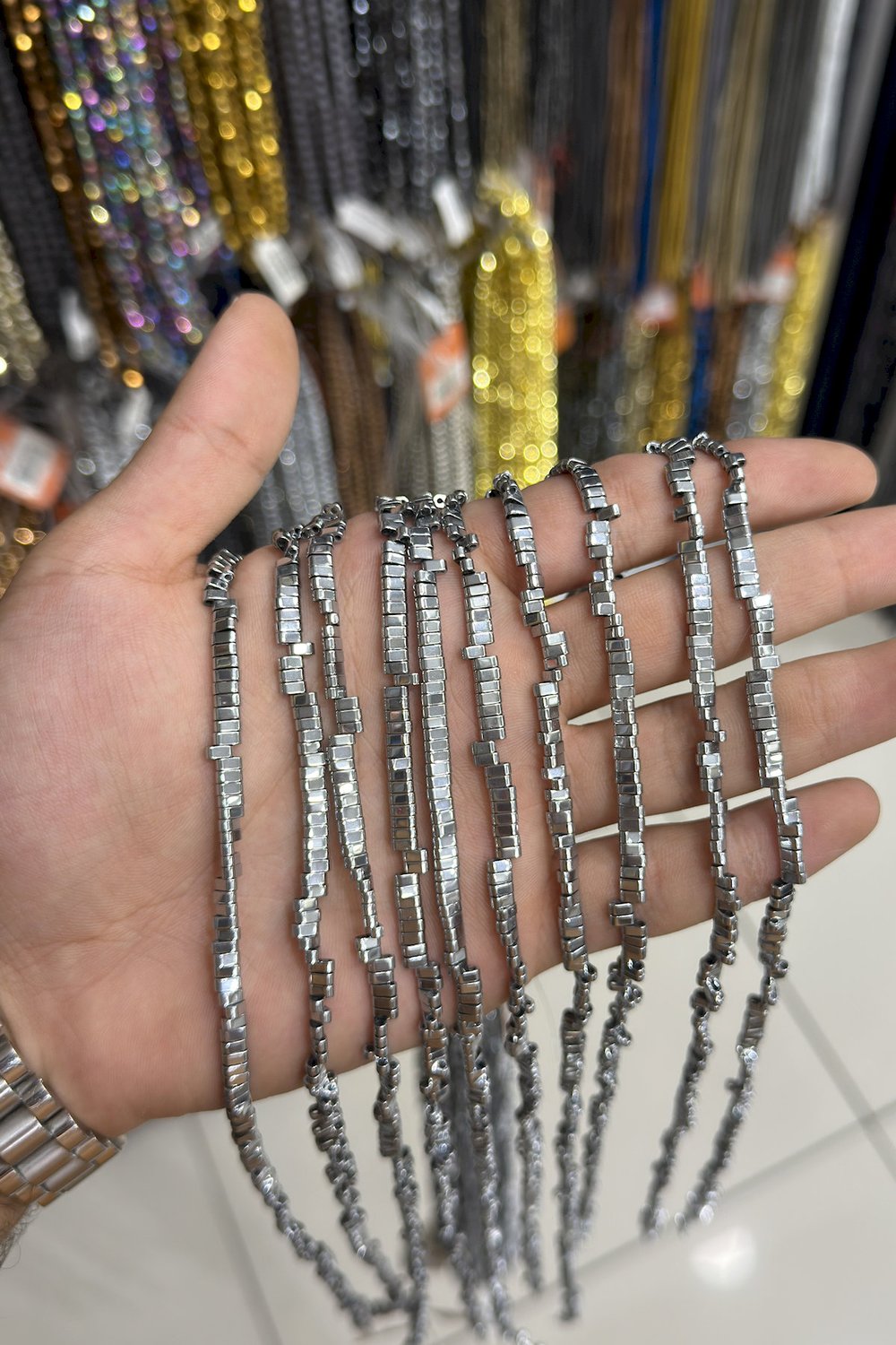 Hematit Taşı Yassı Kesim Parlak Gümüş 4x2mm Doğal Taş Dizi