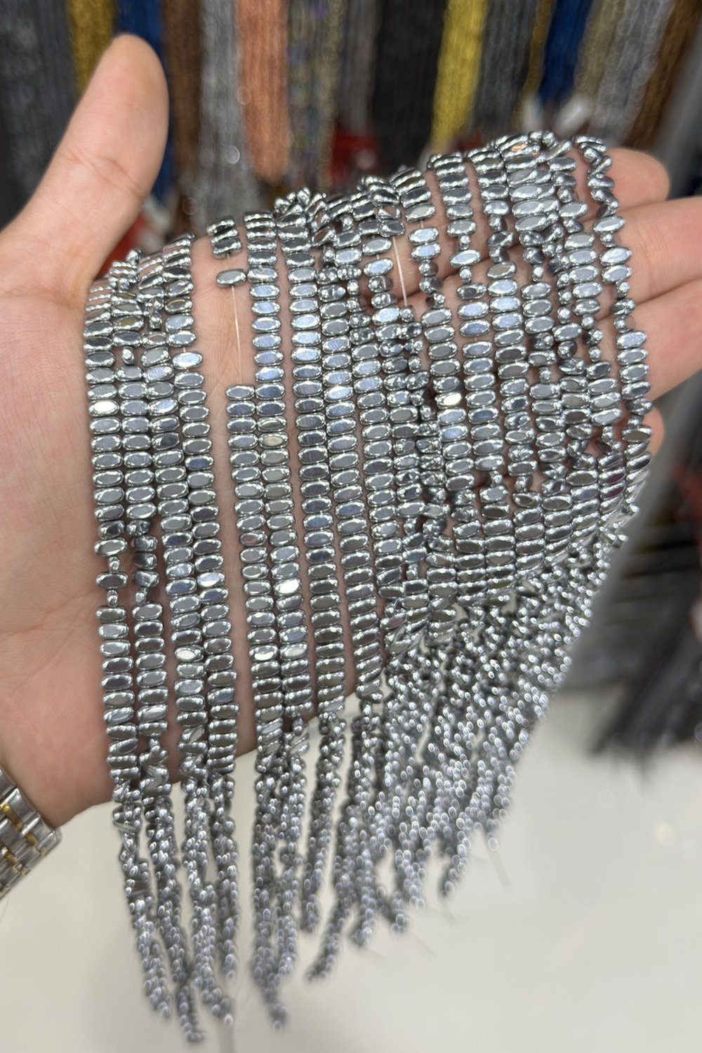 Hematit Taşı Yassı Kesim Parlak Gümüş 3x6mm Doğal Taş Dizi