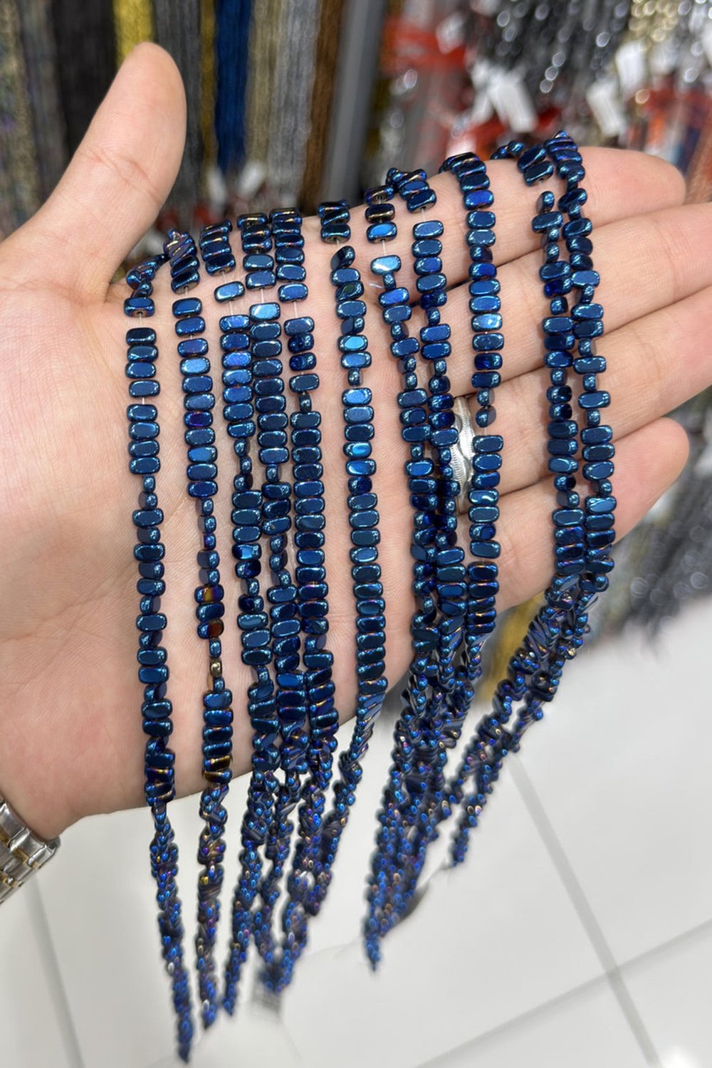 Hematit Taşı Yassı Kesim Parlak Mavi 3x6mm Doğal Taş Dizi