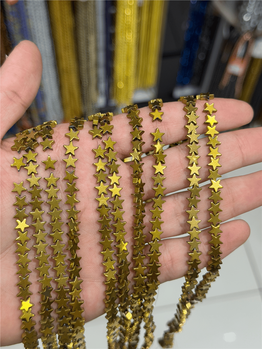 Hematit Taşı Yıldız Kesim Parlak Gold 7mm Doğal Taş Dizi