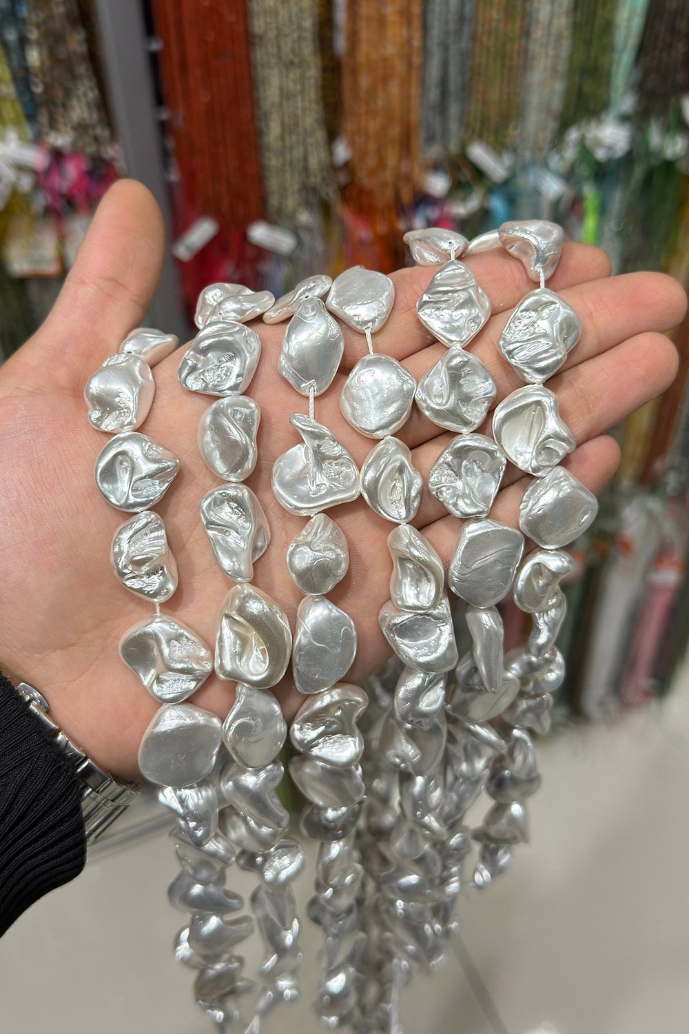 İnci Amorf Kesim Parlak Beyaz 14x18mm Doğal Taş Dizi [AB+]