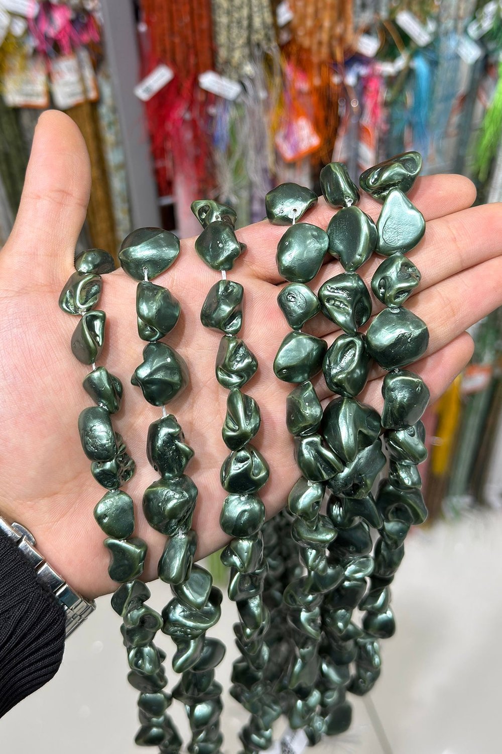 İnci Amorf Kesim Parlak Yeşil 18x25mm Doğal Taş Dizi [AB+]