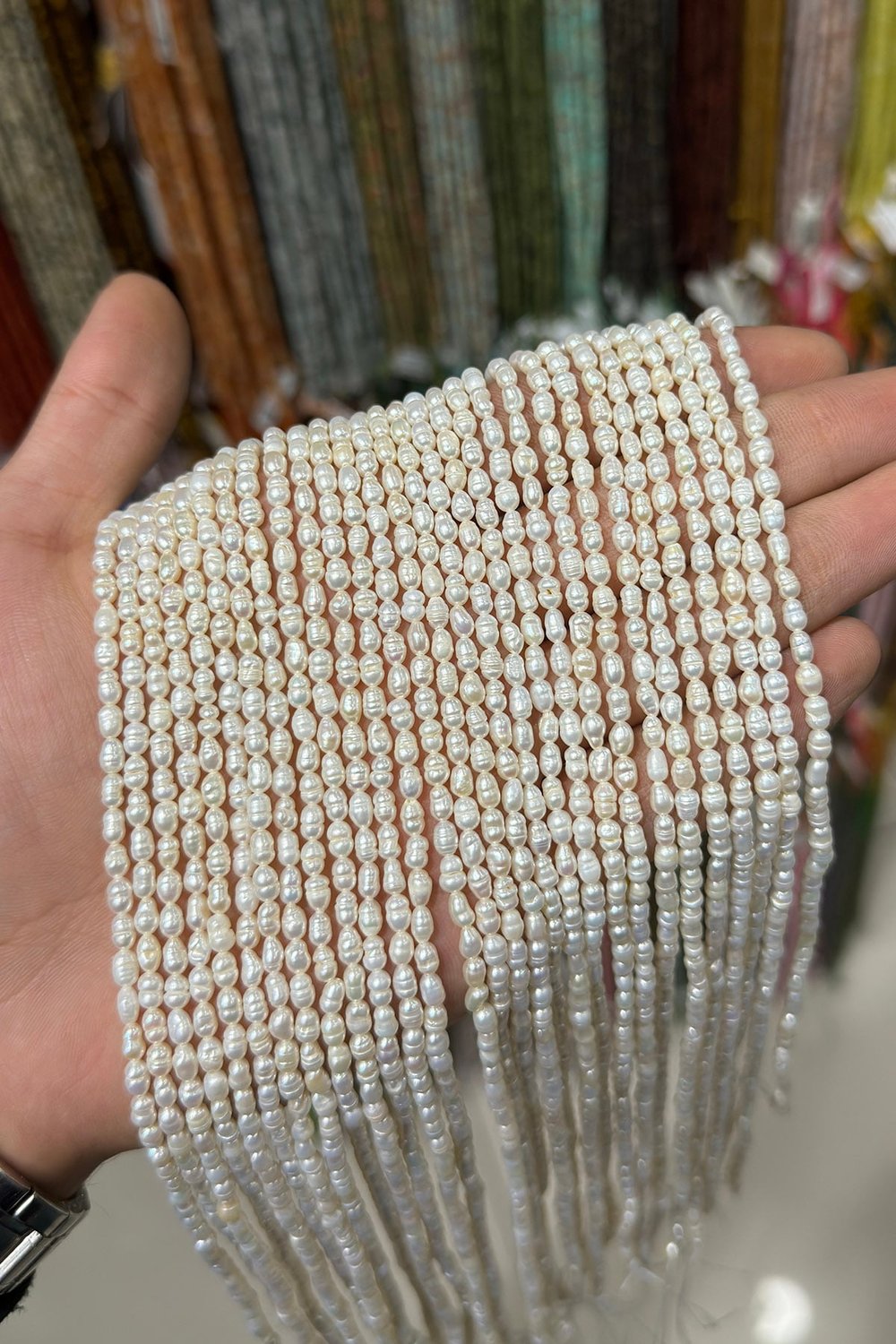 İnci Arpa Kesim Beyaz 3x4mm Doğal Taş Dizi