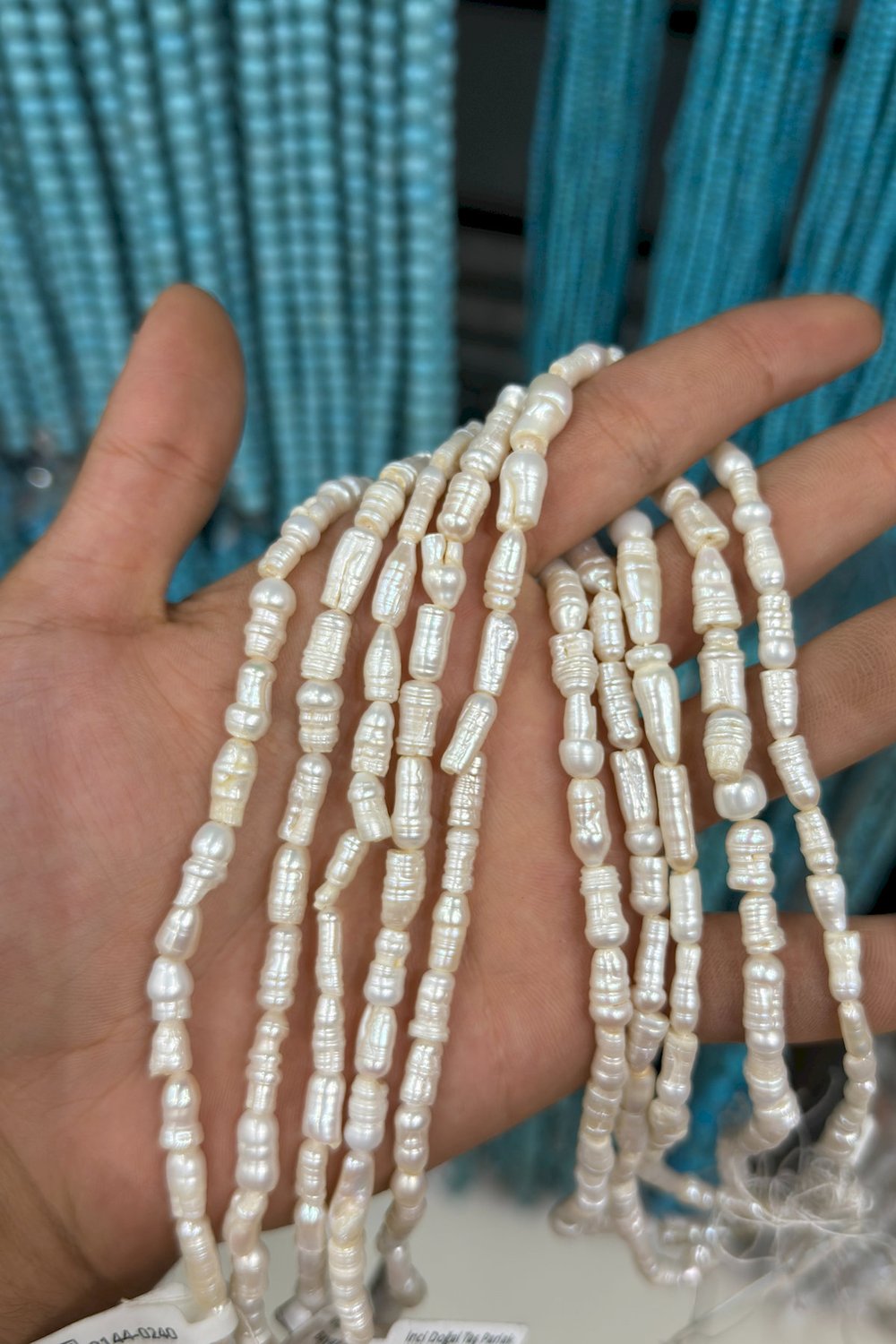 İnci Çubuk Kesim Parlak Beyaz 7x14mm Doğal Taş Dizi [AA]