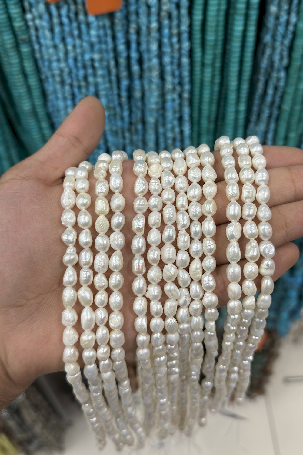 Pearl Stone - Freeform Cut 7mm Bead Strand