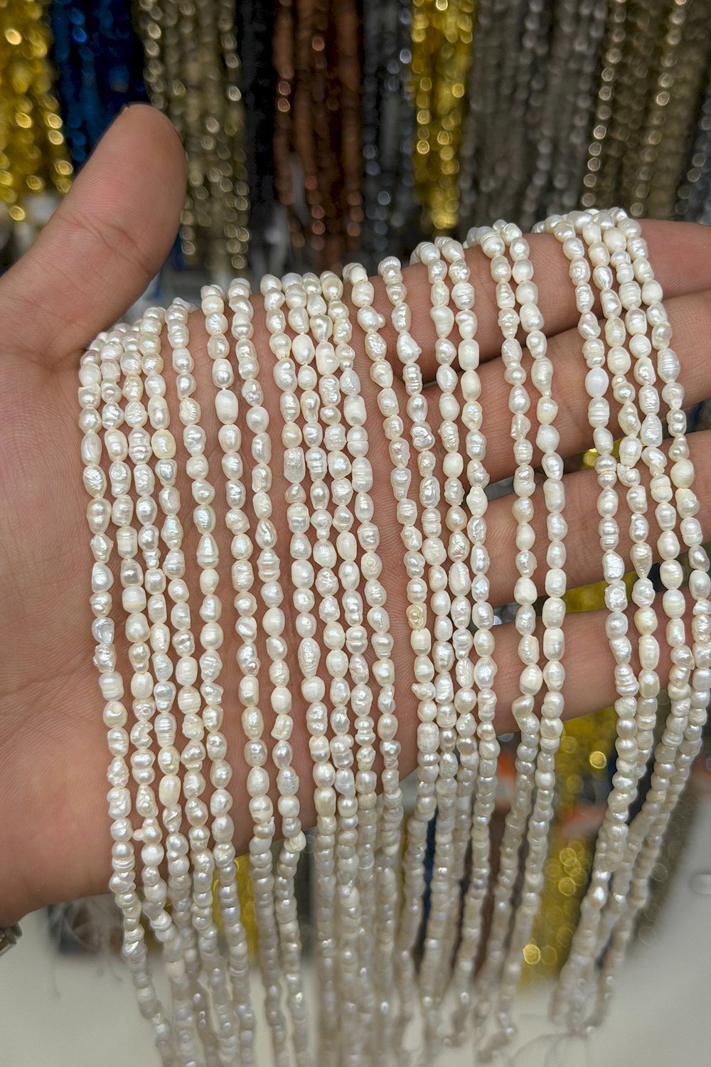 Pearl Stone - Rice-Cut 3-4mm Bead Strand