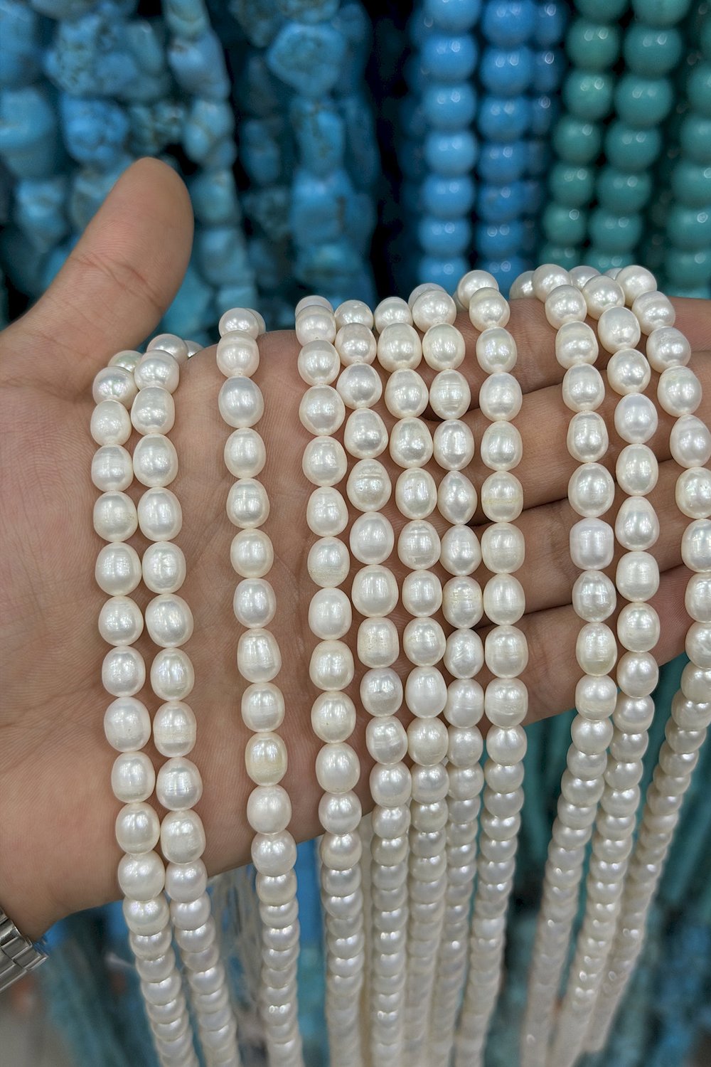 İnci Doğal Taş-Beyaz Arpa Amorf Kesim 8-9mm Dizi A