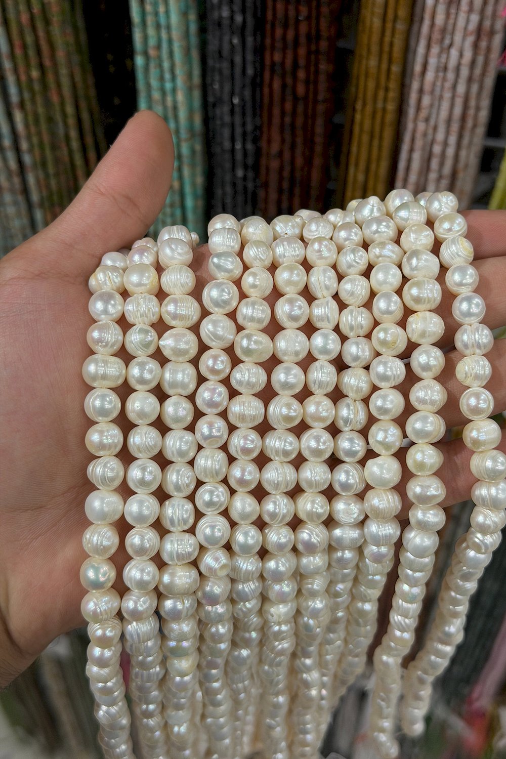 İnci Doğal Taş-Beyaz Küre Kesim 9-10mm Dizi B