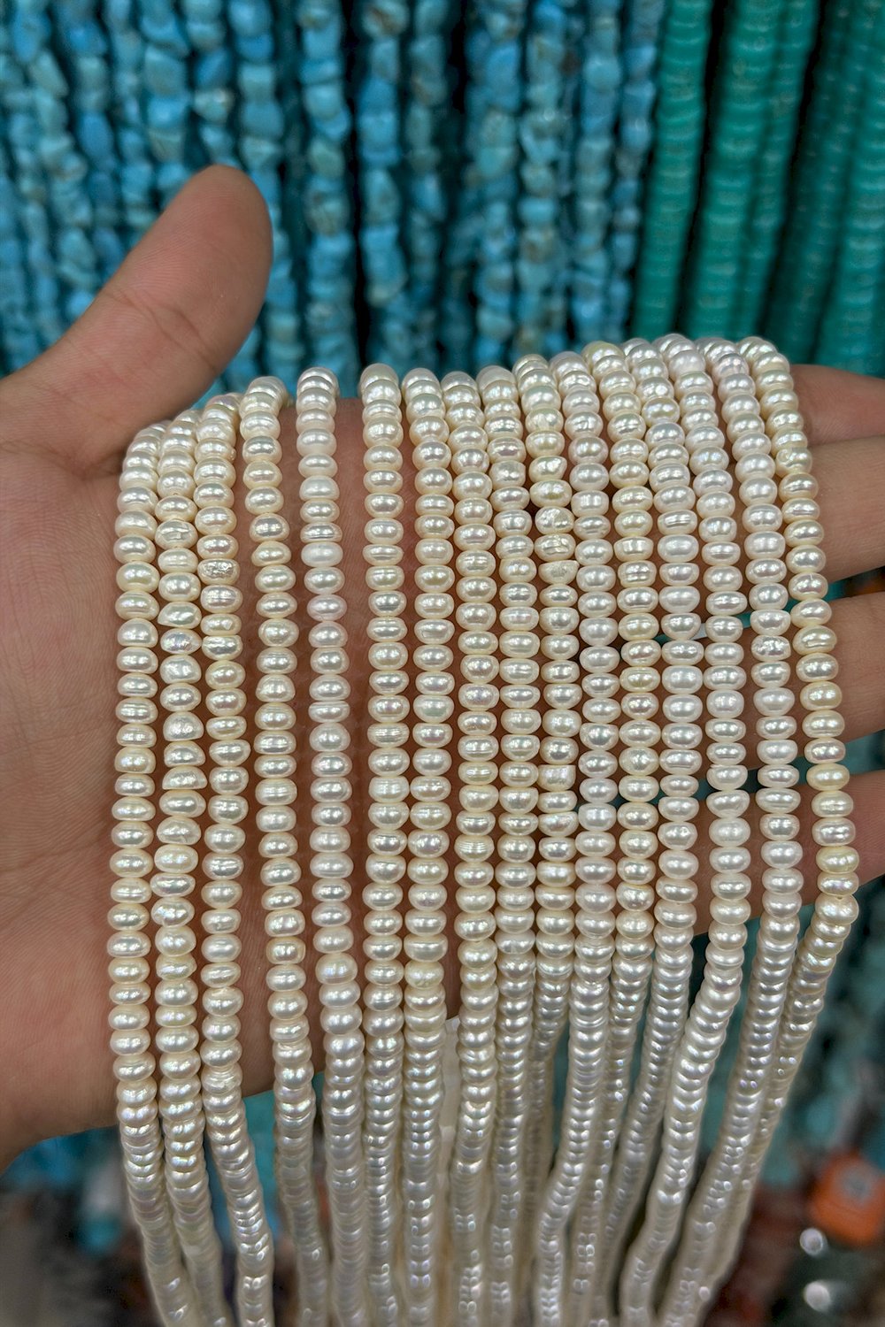 İnci Doğal Taş-Beyaz Rondela Kesim 5-6mm Dizi AB