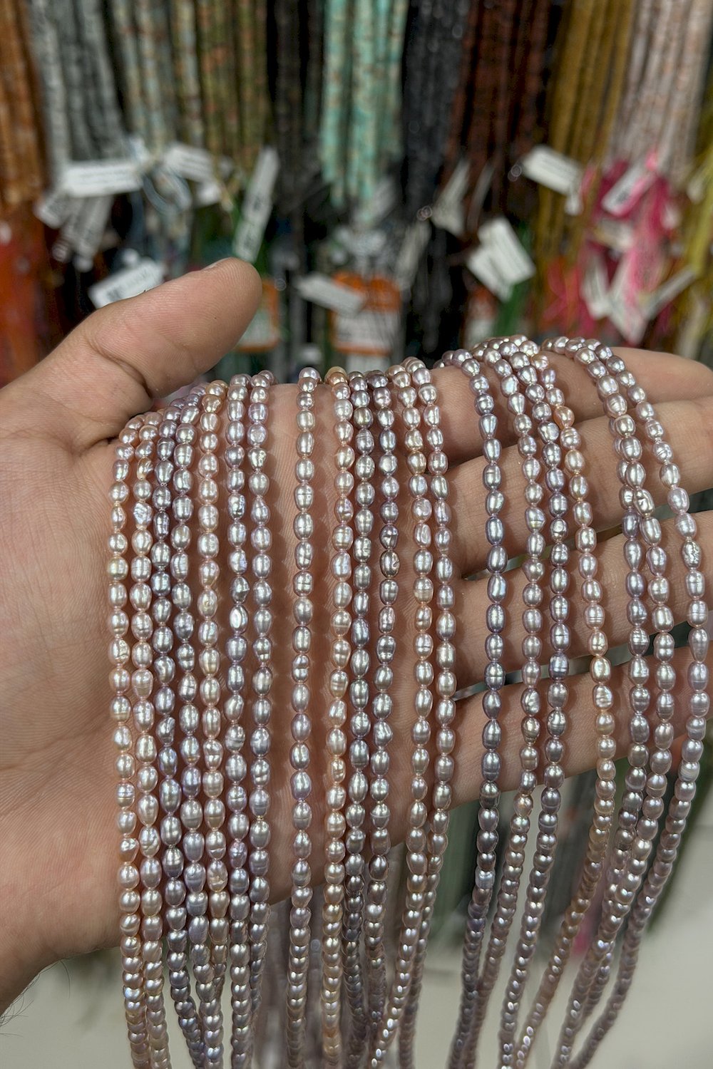 İnci Doğal Taş-PURPLE Arpa Amorf Kesim 3-4mm Dizi AB