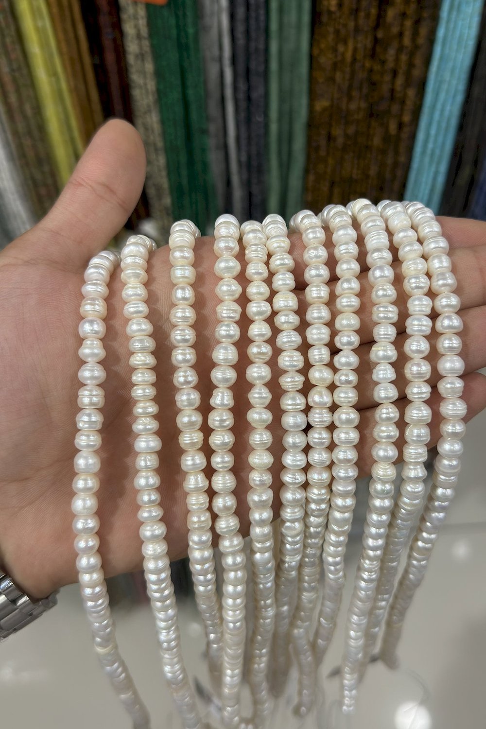 İnci Doğal Taş Rondela Kesim 7x8mm Dizi