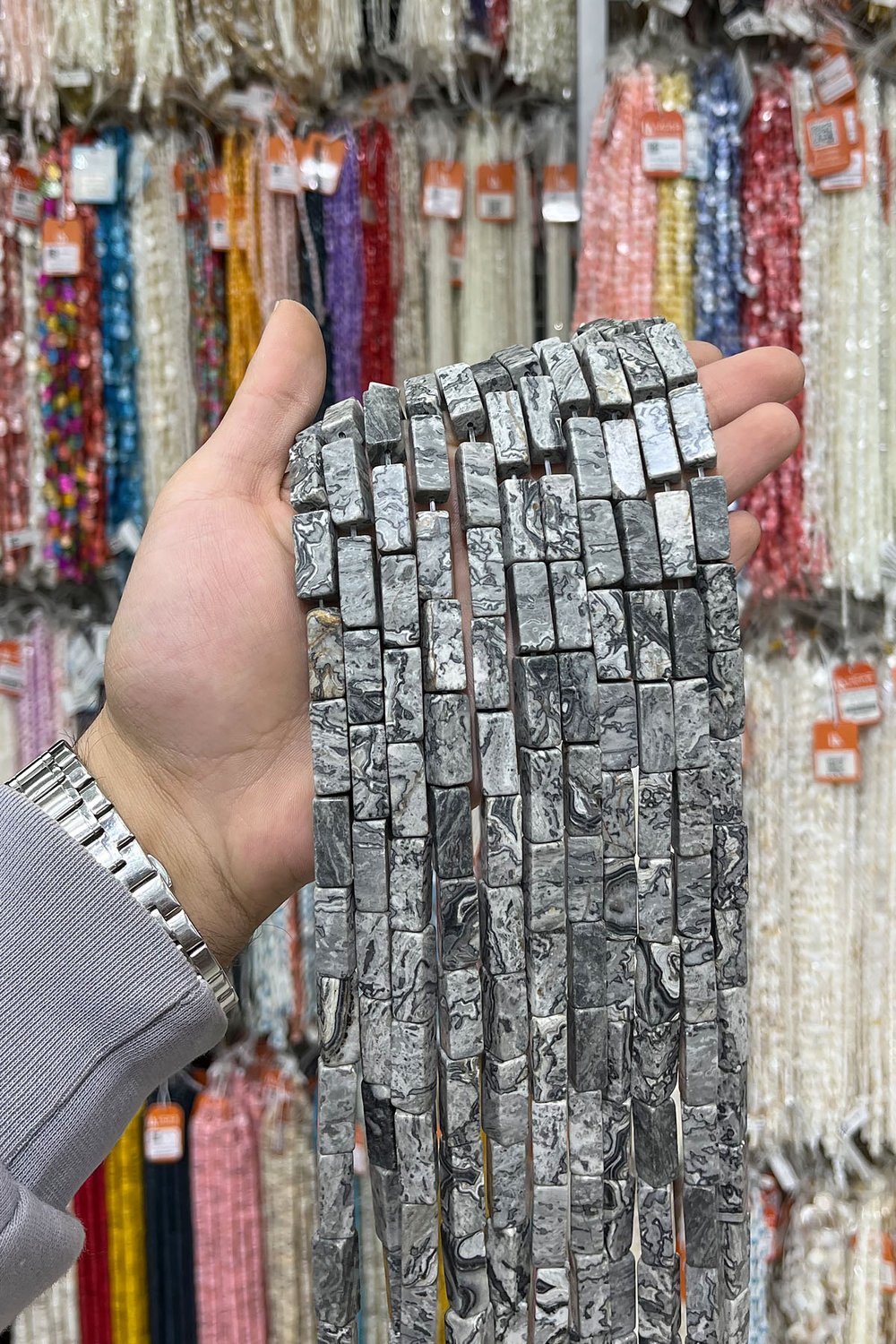 Jasper Doğal Taş Gri Dikdörtgen Kesim 8x20mm Dizi