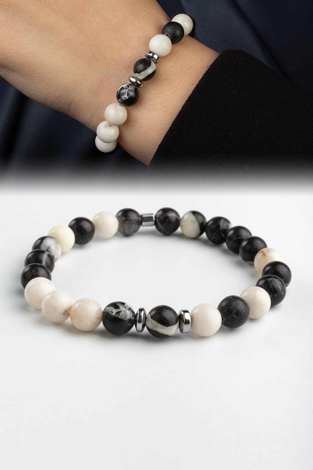 Panda Jasper Doğal Taş Küre Kesim 8mm Bileklik