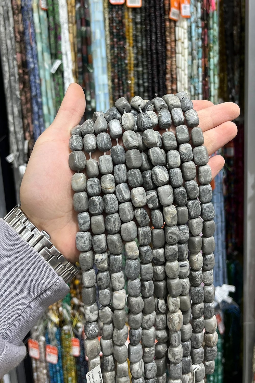 Jasper Natural Stone Grey Rectangular Cut 10x14mm String Of Beads