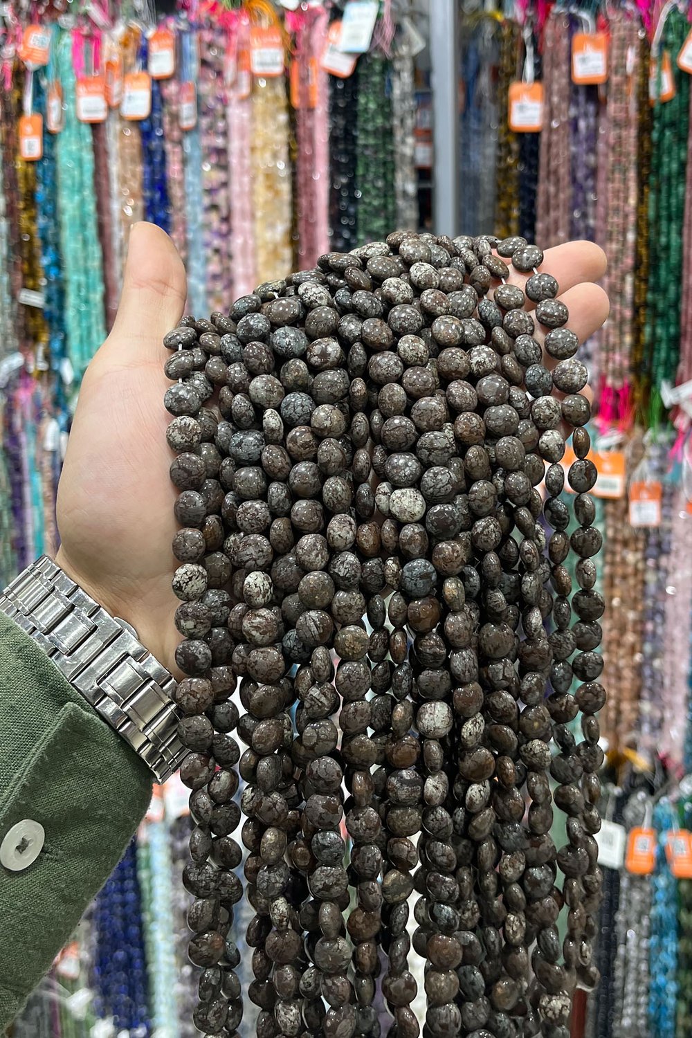 Jasper Stone Disc-Cut Shiny Black 10mm Bead Strand [AB+]