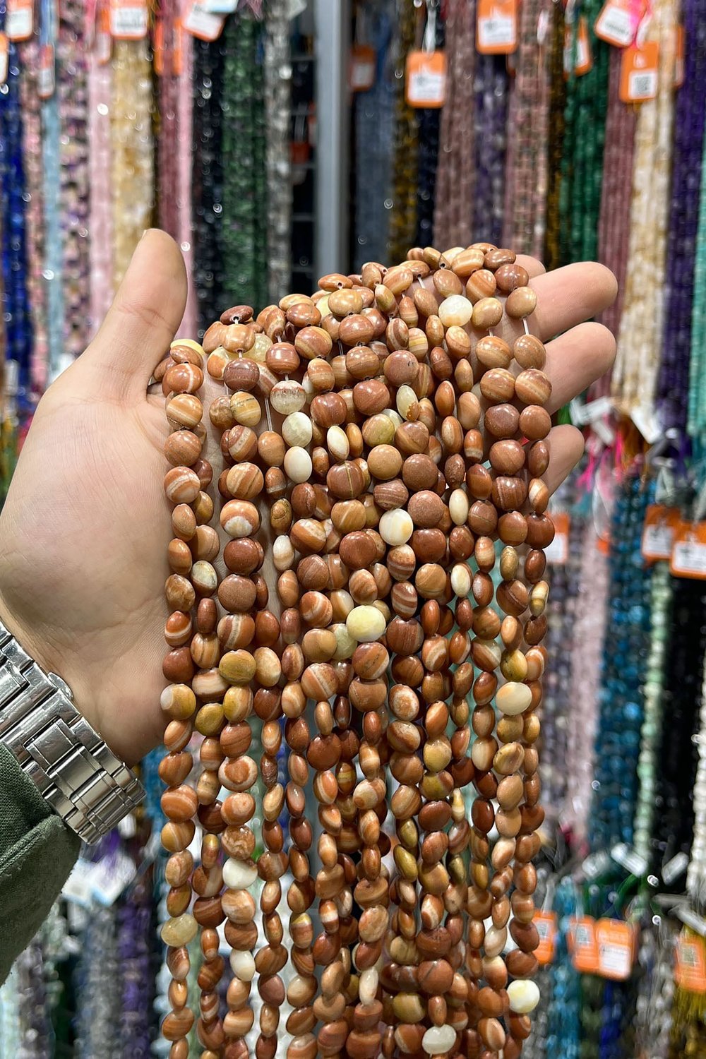 Jasper Taşı Daire Kesim Parlak Turuncu 10mm Doğal Taş Dizi [AB+]