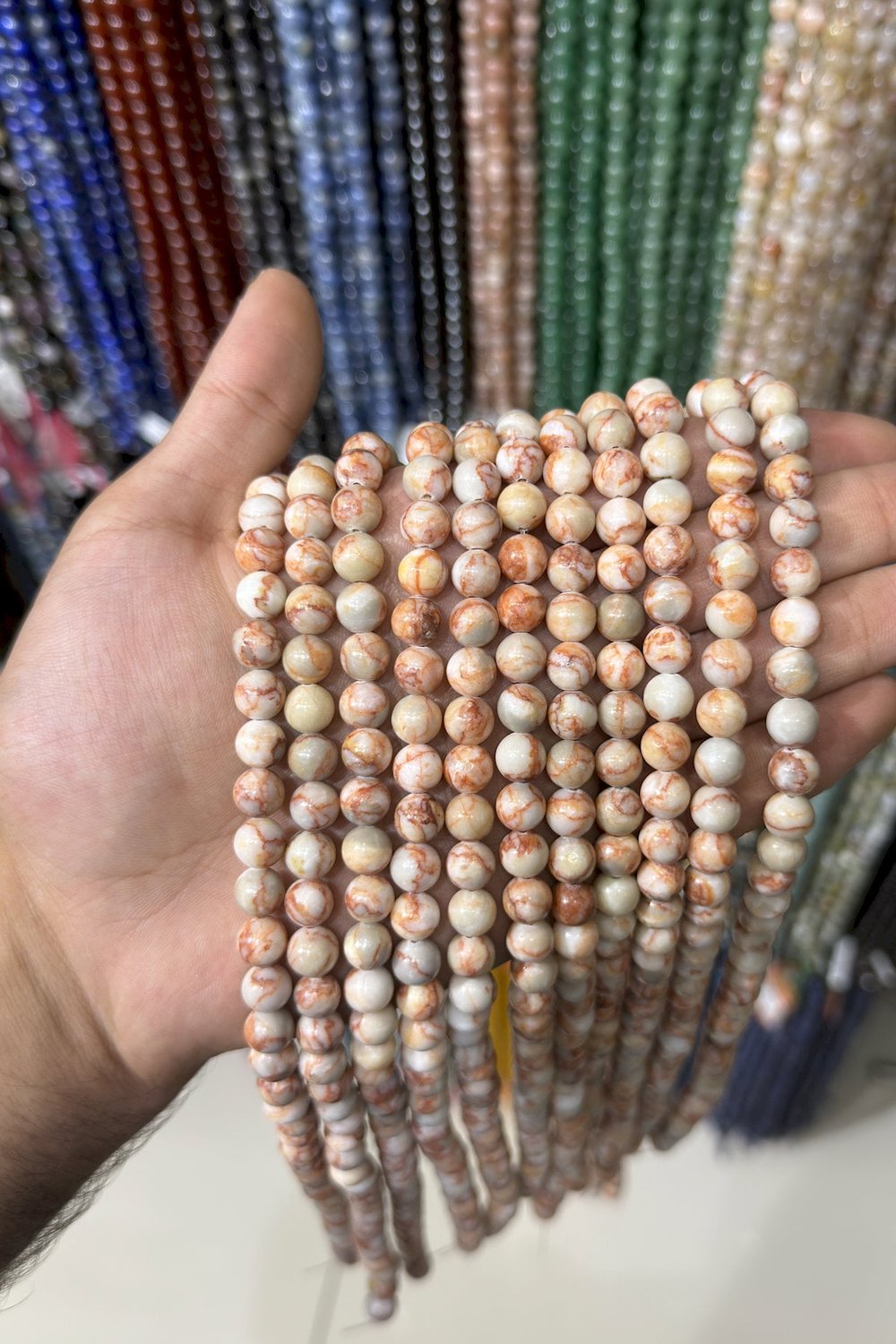 Jasper Taşı Damarlı Küre Kesim Pembe 8mm Doğal Taş Dizi