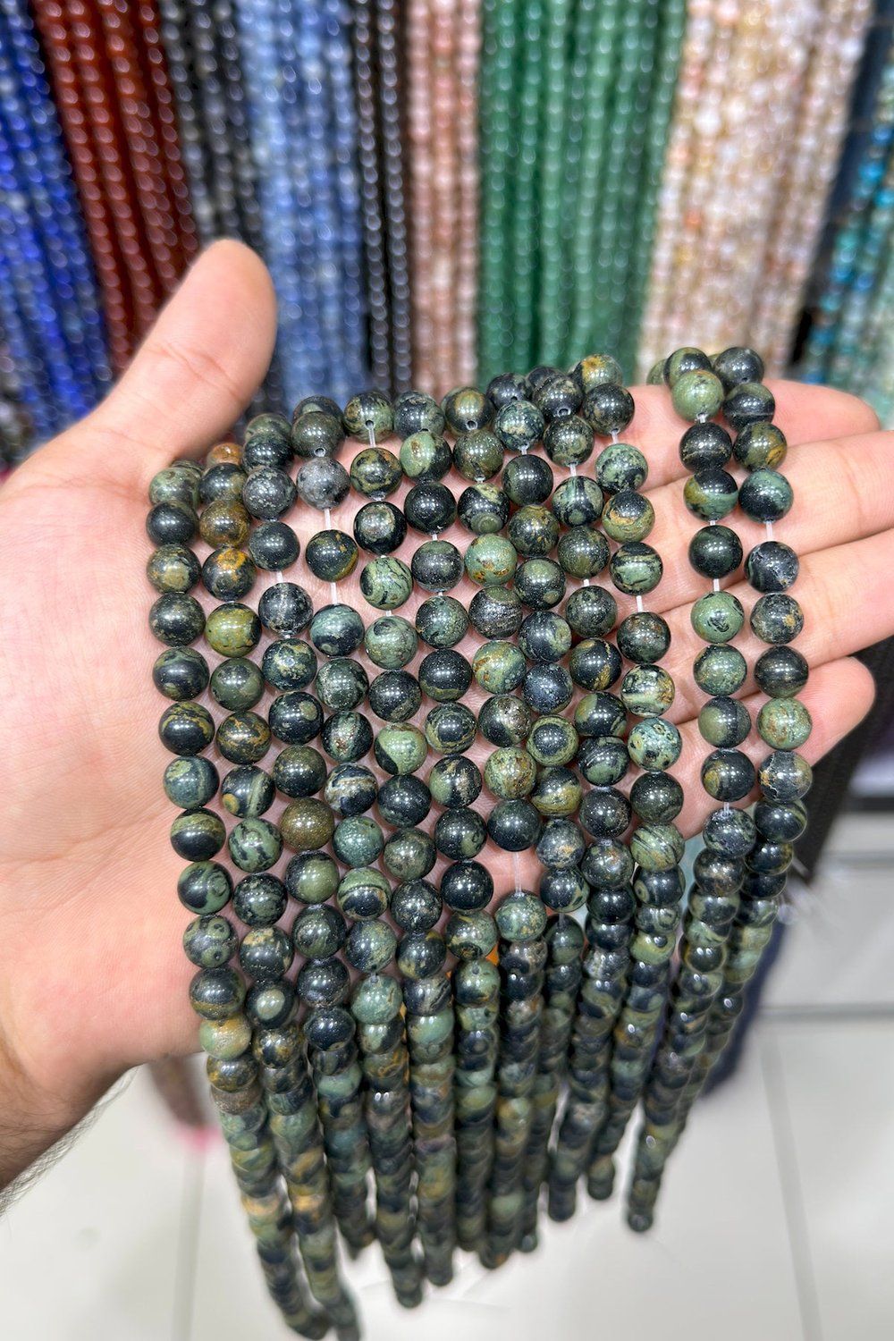 Jasper Taşı Damarlı Küre Kesim Yeşil 8mm Doğal Taş Dizi [AB+]