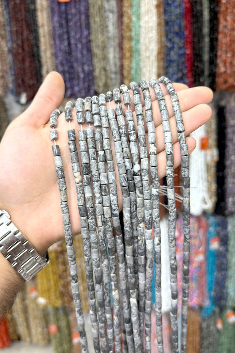 Jasper Taşı Gri Silindir Kesim 5x8mm Dizi