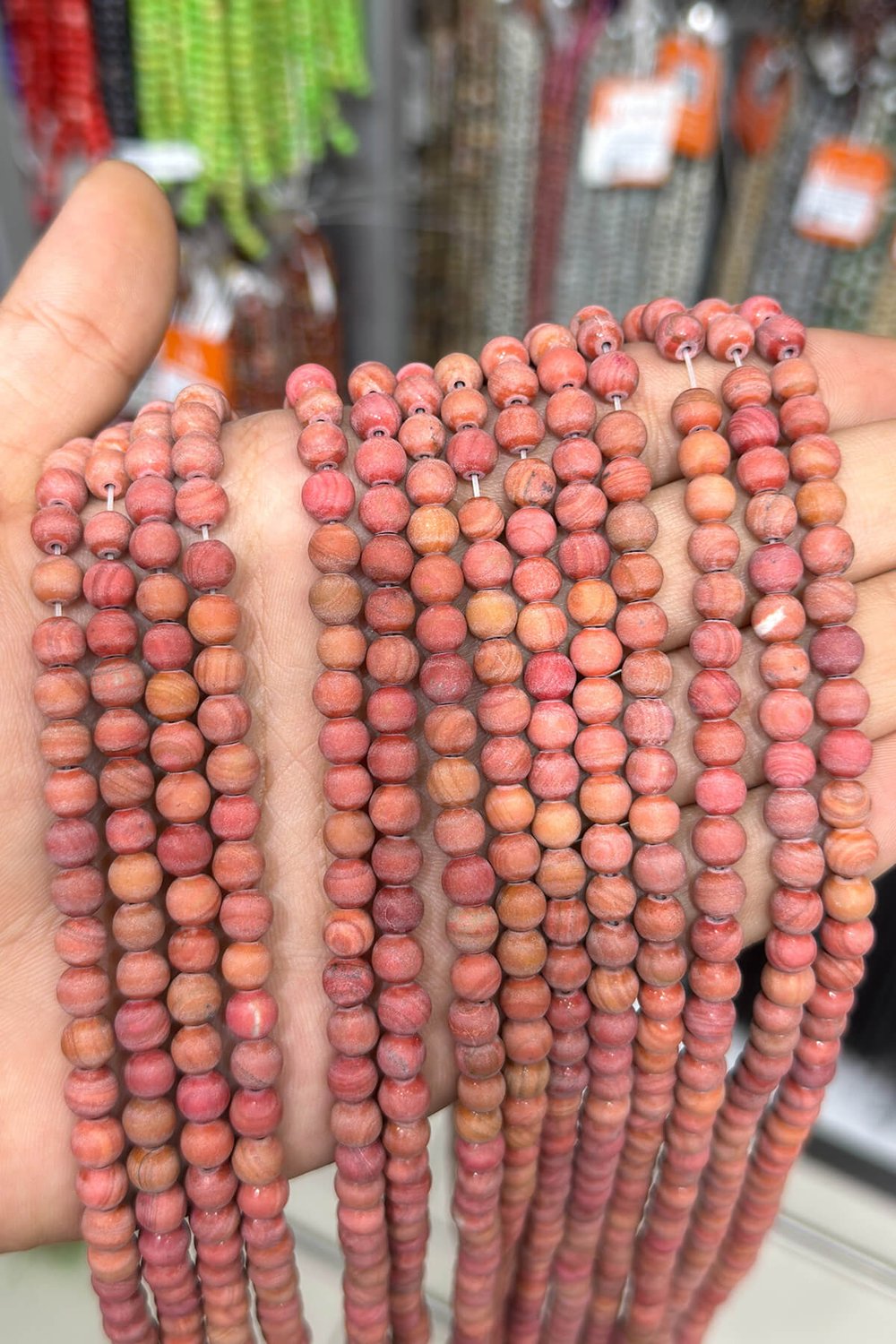 Jasper Taşı Küre Kesim Mat Fuşya 6mm Doğal Taş Dizi [AA]