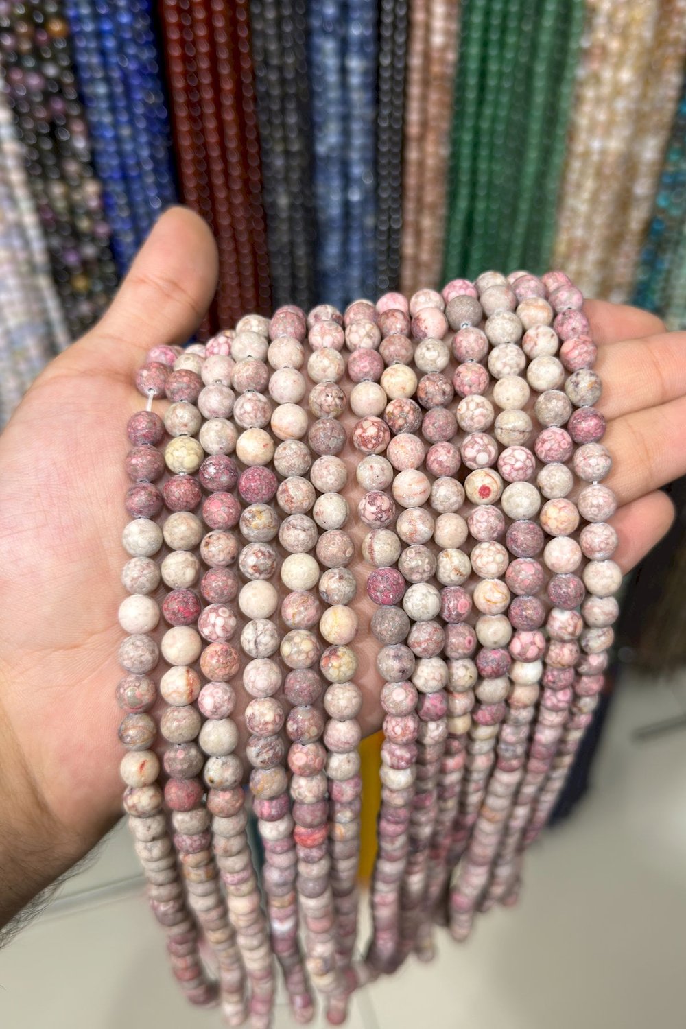 Jasper Taşı Küre Kesim Mat Fuşya 8mm Doğal Taş Dizi [AA]