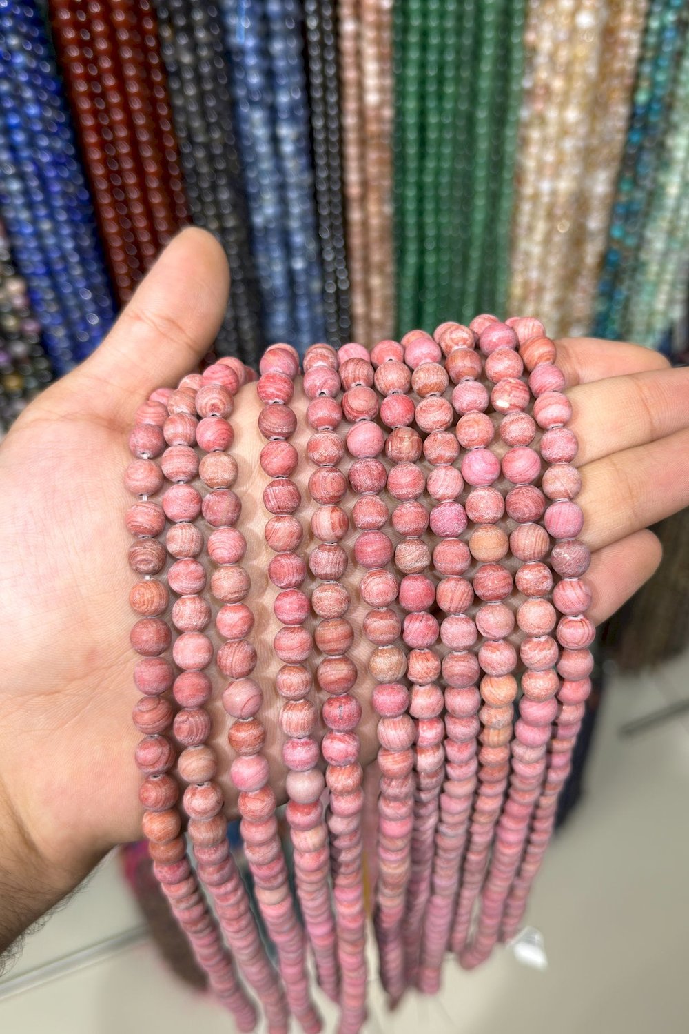Jasper Taşı Küre Kesim Mat Fuşya 8mm Doğal Taş Dizi [AA]