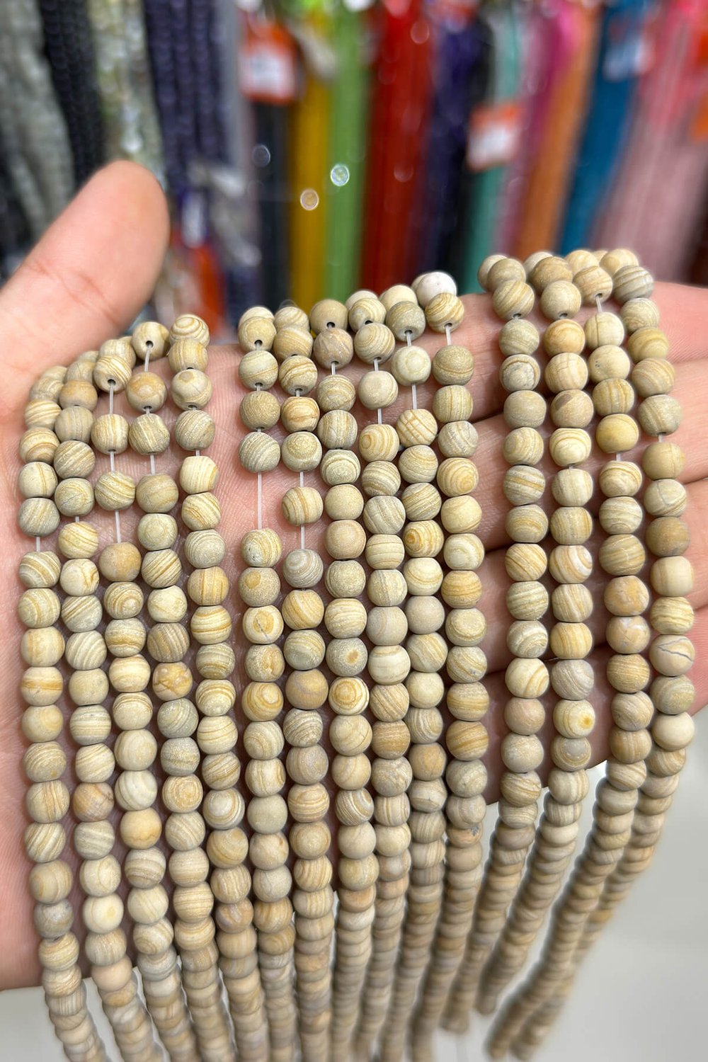 Jasper Taşı Küre Kesim Mat Krem 6mm Doğal Taş Dizi [AA]