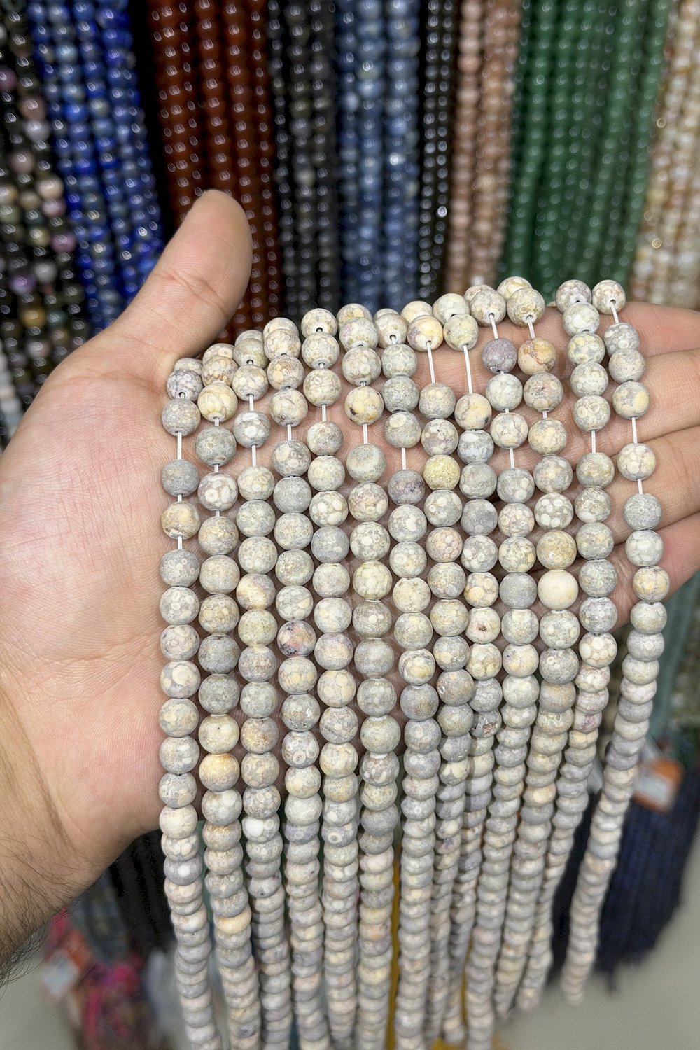 Jasper Taşı Küre Kesim Mat Krem 8mm Doğal Taş Dizi [AA]