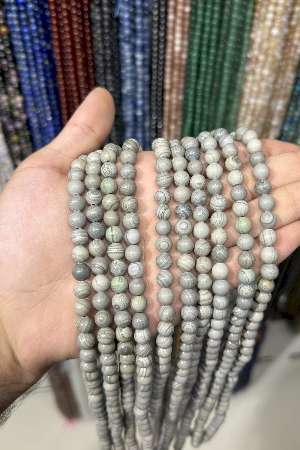 Jasper Taşı Küre Kesim Parlak Gri 8mm Doğal Taş Dizi