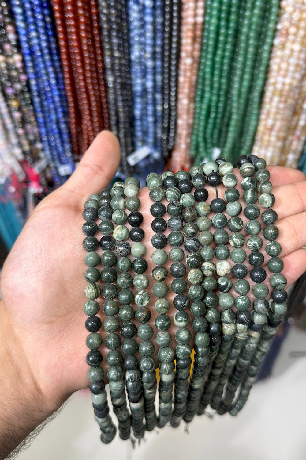 Jasper Taşı Küre Kesim Parlak Koyu Yeşil 8mm Doğal Taş Dizi [AA]